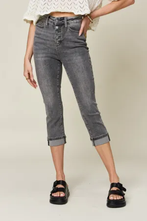 Judy Blue Full Size Button Fly High Waist Cuffed Capris ONLINE EXCLUSIVE