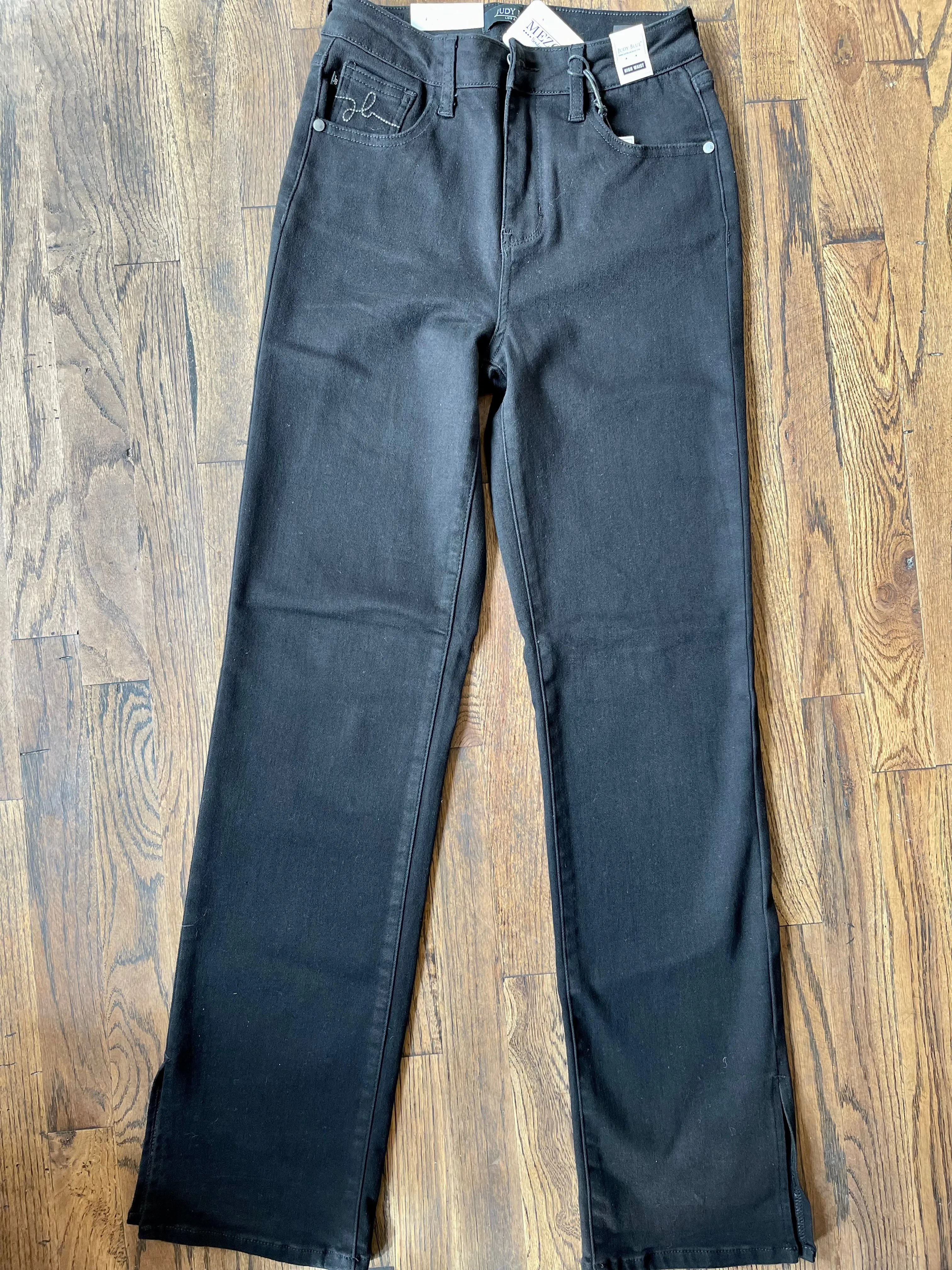 Judy Blue || Gia High Waist 90's Black Slit Hem Straight Leg Jean