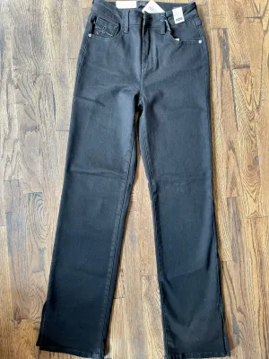 Judy Blue || Gia High Waist 90's Black Slit Hem Straight Leg Jean