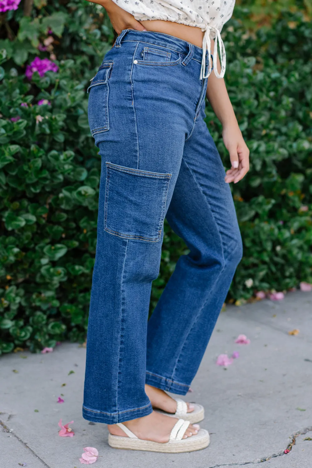 Judy Blue High Rise Cargo Wide Leg Jeans