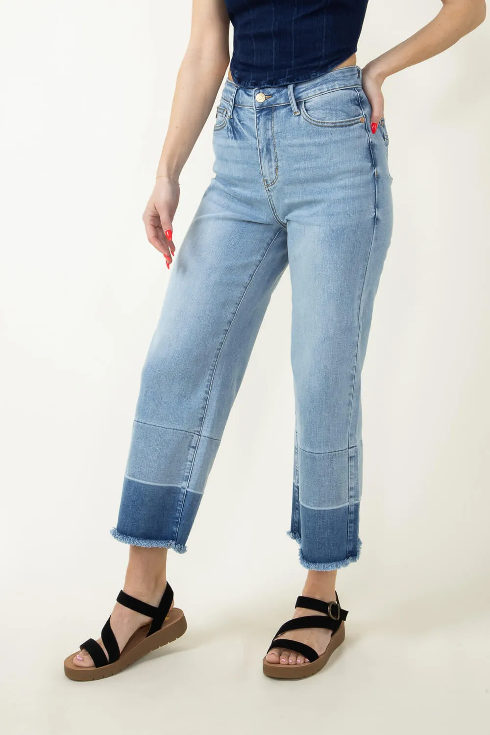 Judy Blue High Rise Released Hem Wide Leg Cropped Jeans for Women | 88705REG
