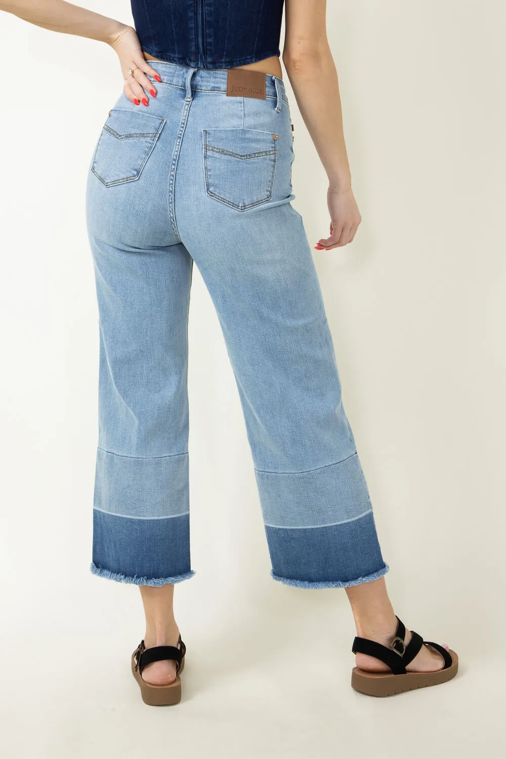 Judy Blue High Rise Released Hem Wide Leg Cropped Jeans for Women | 88705REG