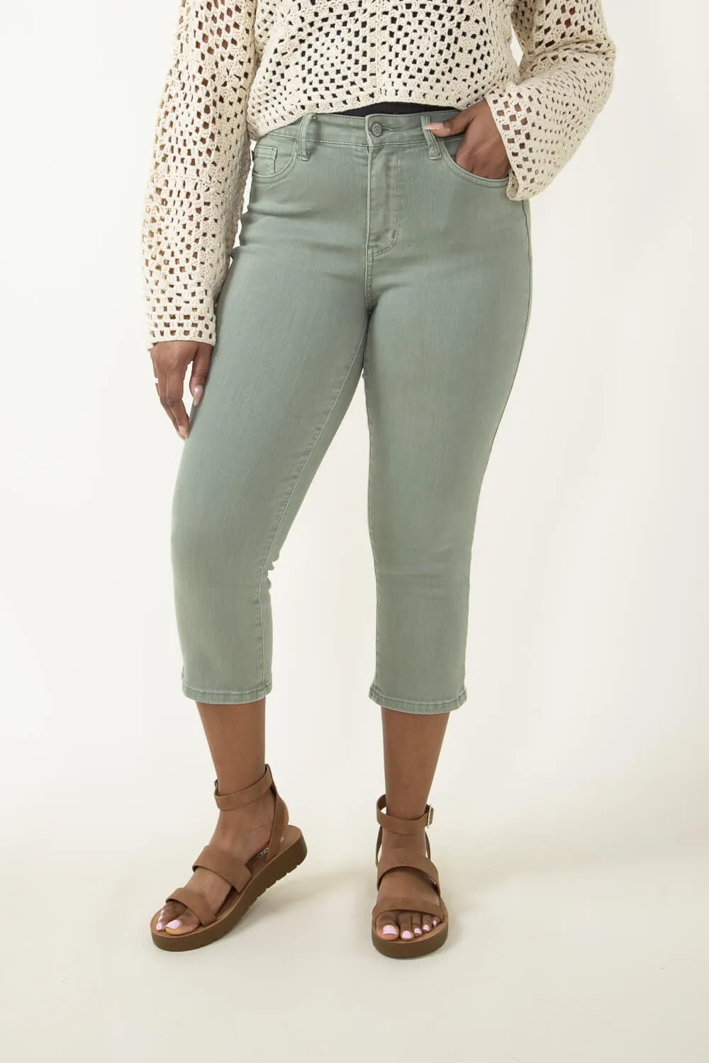 Judy Blue Mid Rise Capri Jeans for Women in Sage | 78113REG