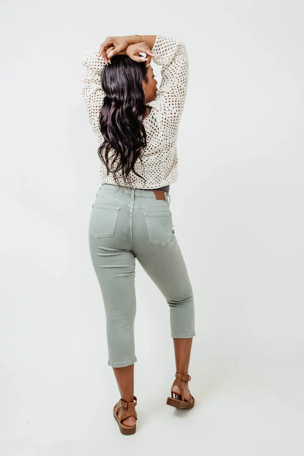 Judy Blue Mid Rise Capri Jeans for Women in Sage | 78113REG