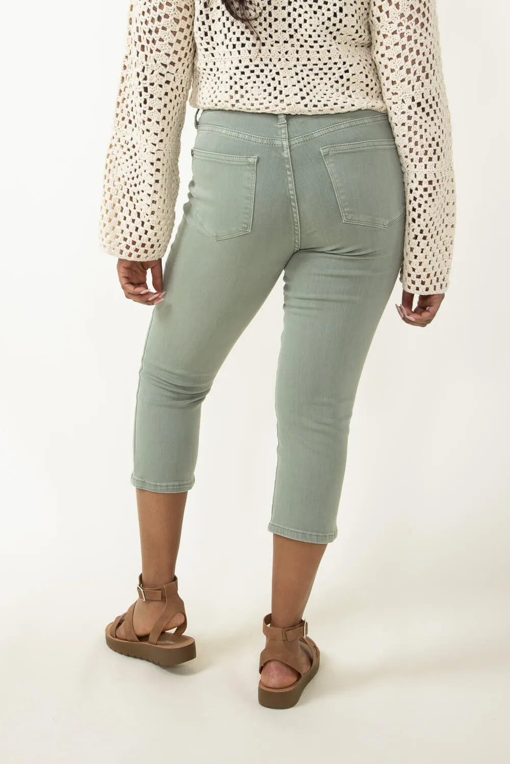 Judy Blue Mid Rise Capri Jeans for Women in Sage | 78113REG