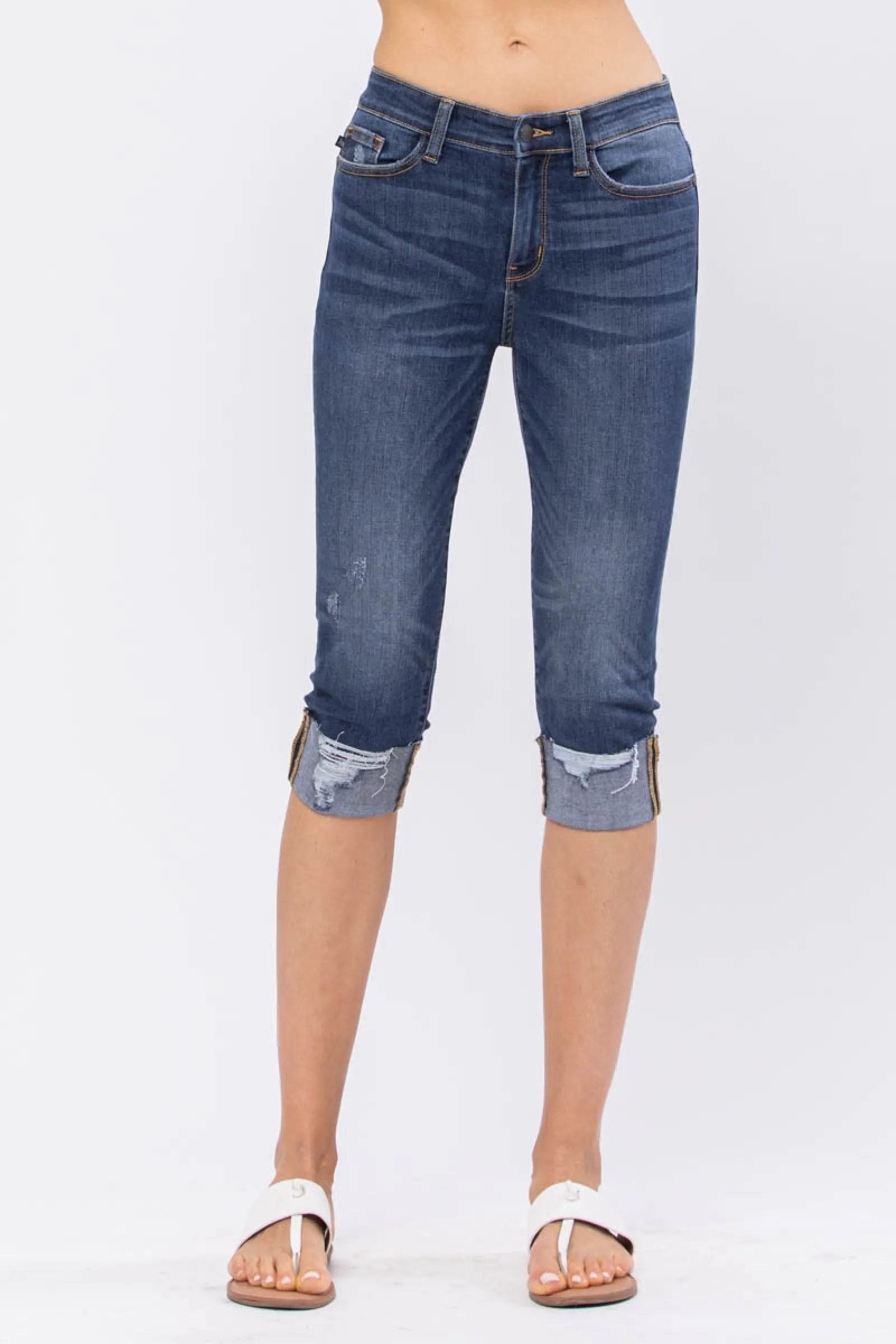Judy Blue Mid-Rise Destroyed Cuff Capris