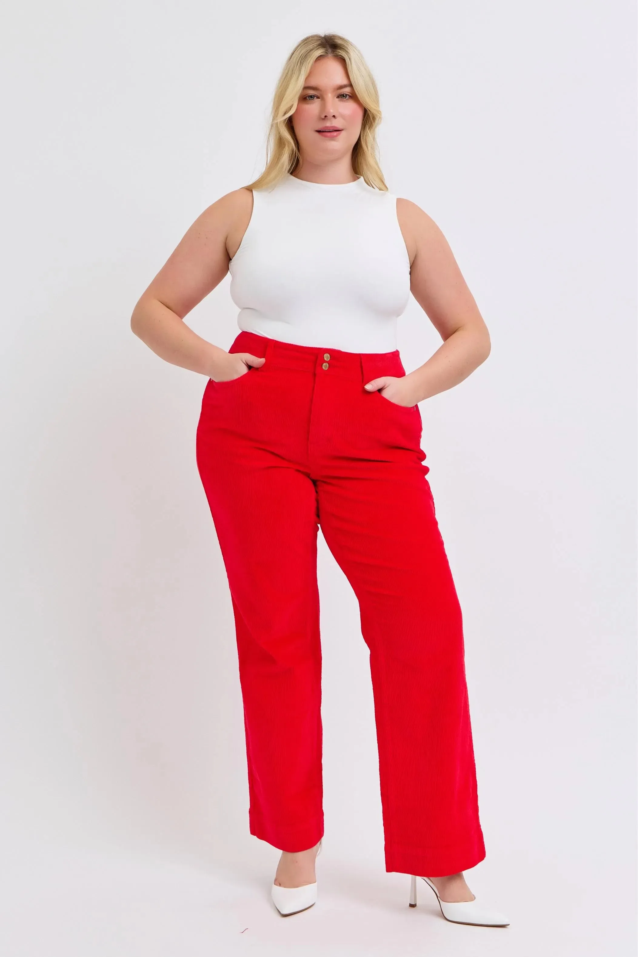 Judy Blue Plus Size High Waist Corduroy Trouser Wide