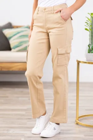 Judy Blue Tan Straight Leg Cargo Pocket Jeans