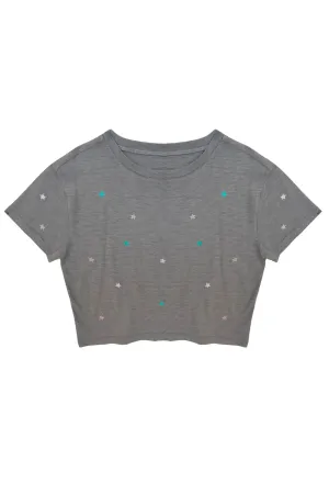 KATIEJ NYC- TWEEN FEARLESS EMBROIDERED STARS CROP TEE (grey)