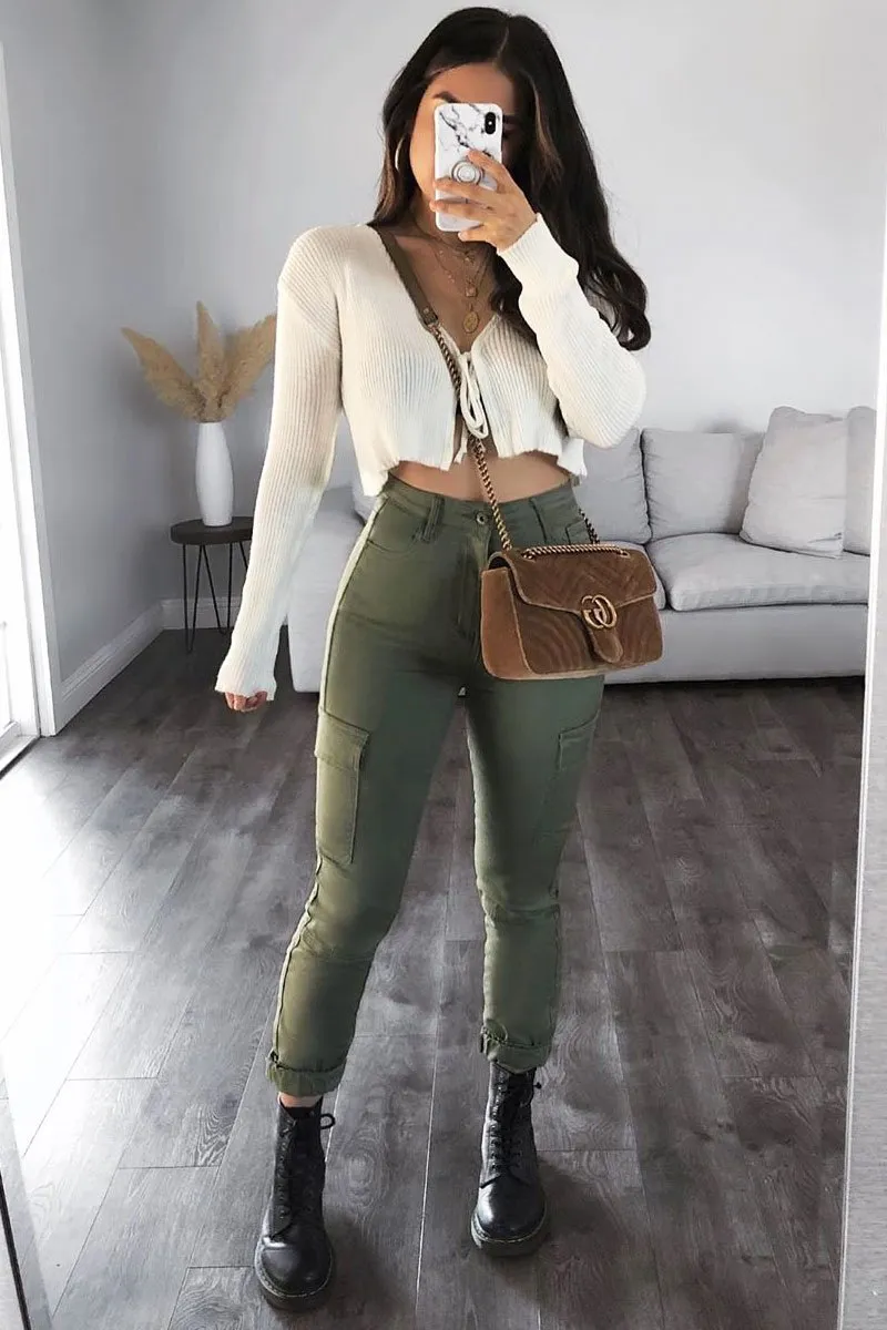 Khaki Denim Cargo Jeans - Destany