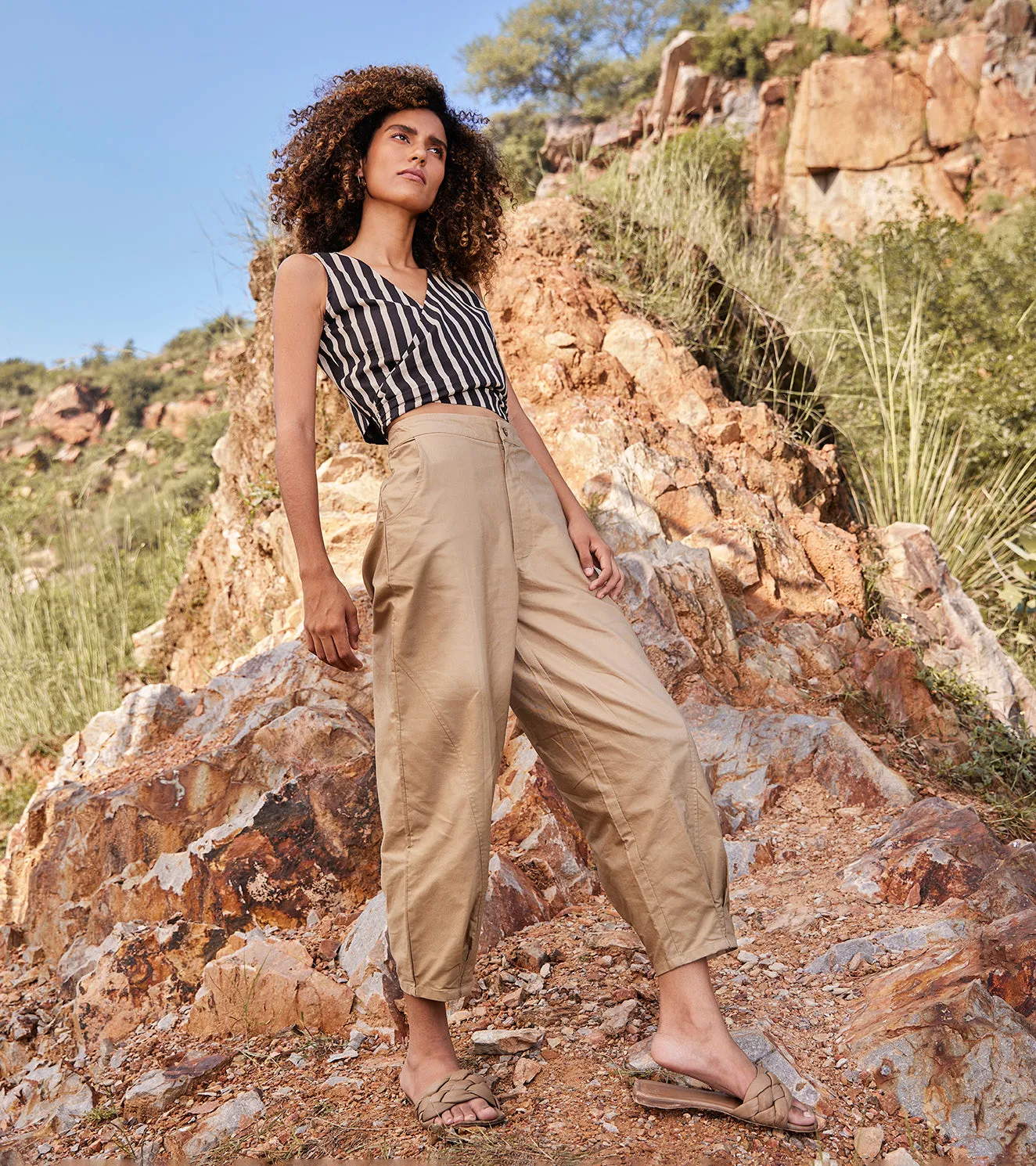 Khara Kapas To The Horizon Trouser Twill Weave Cotton  Khaki Brown KW671