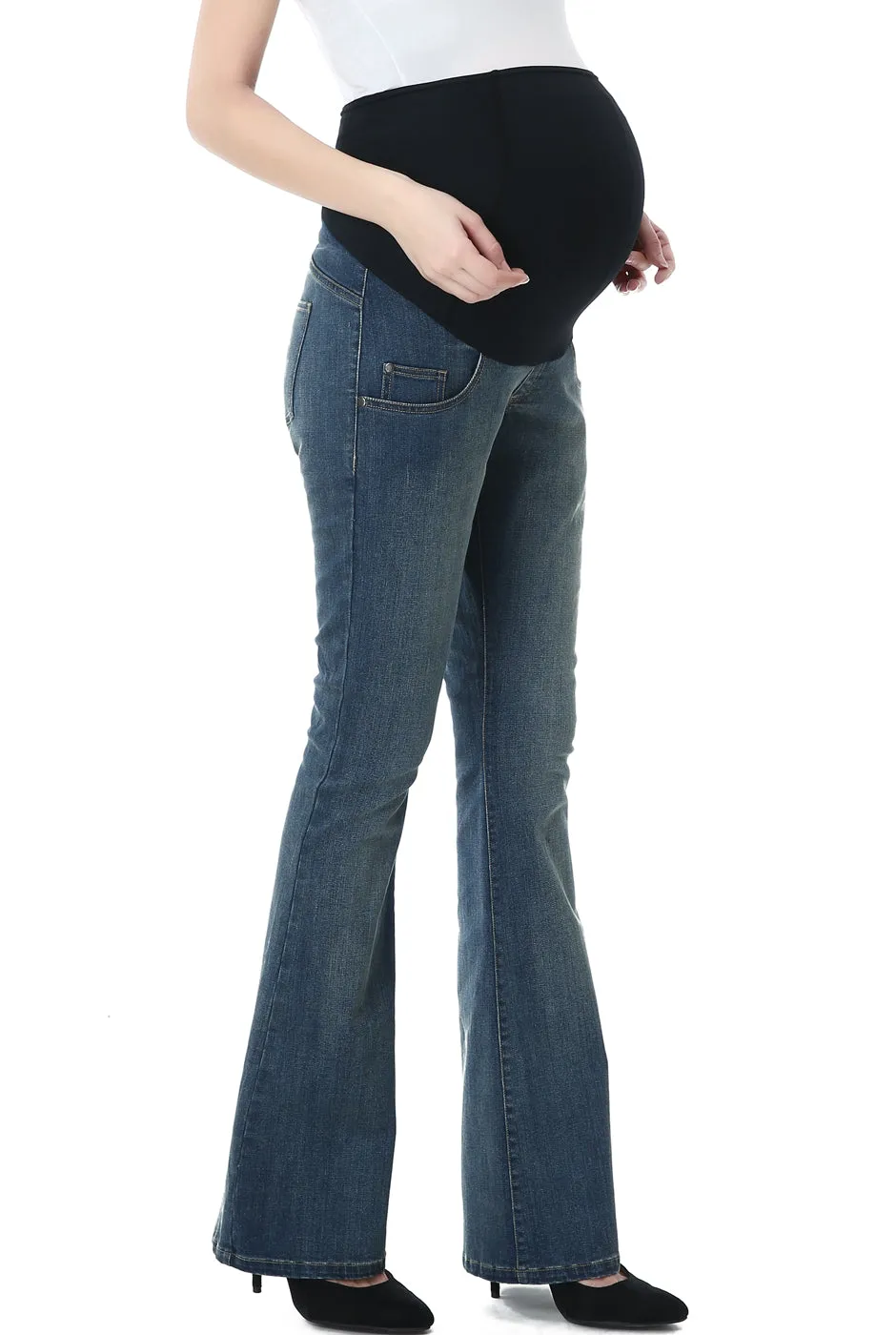 Kimi   Kai Maternity "Dixie" Flare Leg Denim Jeans
