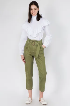 Kya olive corduroy paper bag top crop pant