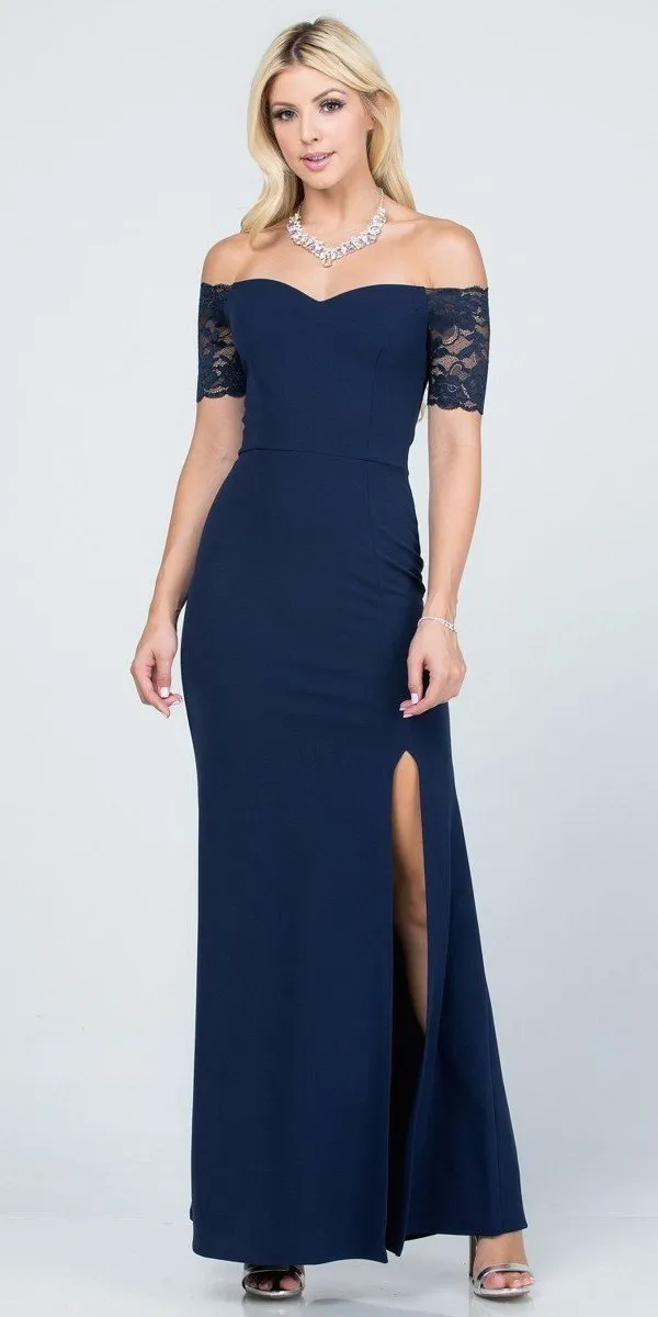 La Scala 25612 Long Mermaid Dress Off Shoulder Lace Sleeve