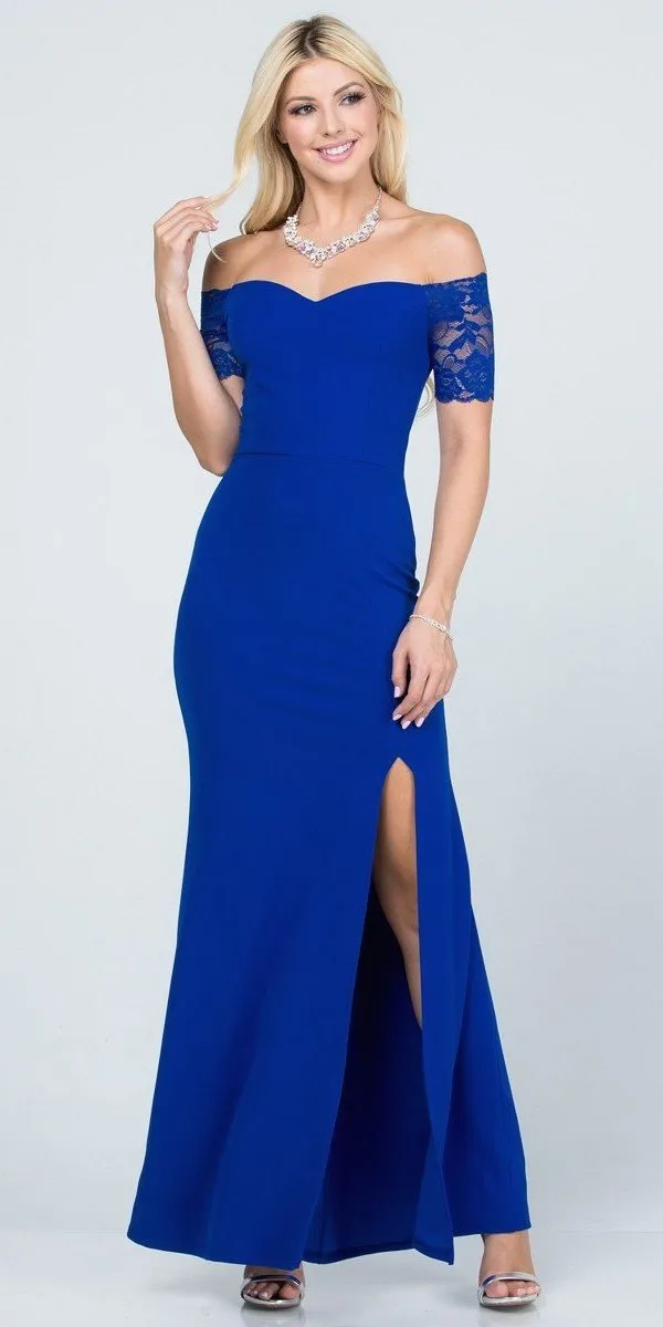 La Scala 25612 Long Mermaid Dress Off Shoulder Lace Sleeve