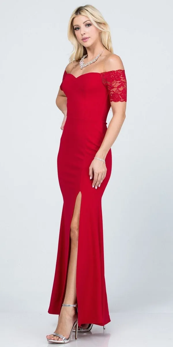 La Scala 25612 Long Mermaid Dress Off Shoulder Lace Sleeve