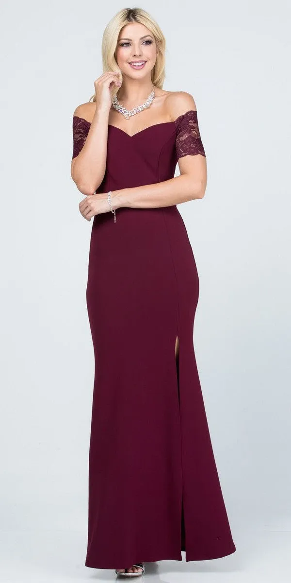 La Scala 25612 Long Mermaid Dress Off Shoulder Lace Sleeve