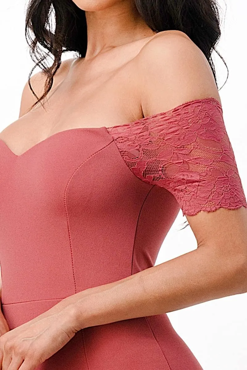 La Scala 25612 Long Mermaid Dress Off Shoulder Lace Sleeve