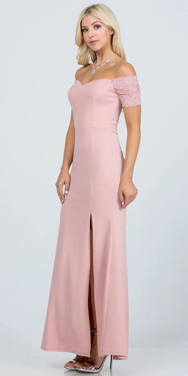 La Scala 25612 Long Mermaid Dress Off Shoulder Lace Sleeve
