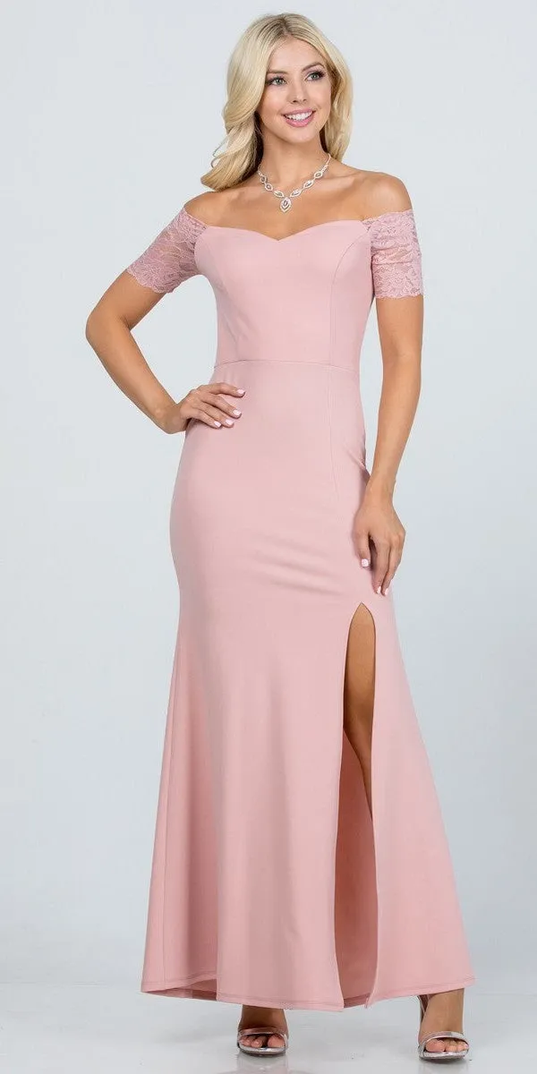 La Scala 25612 Long Mermaid Dress Off Shoulder Lace Sleeve