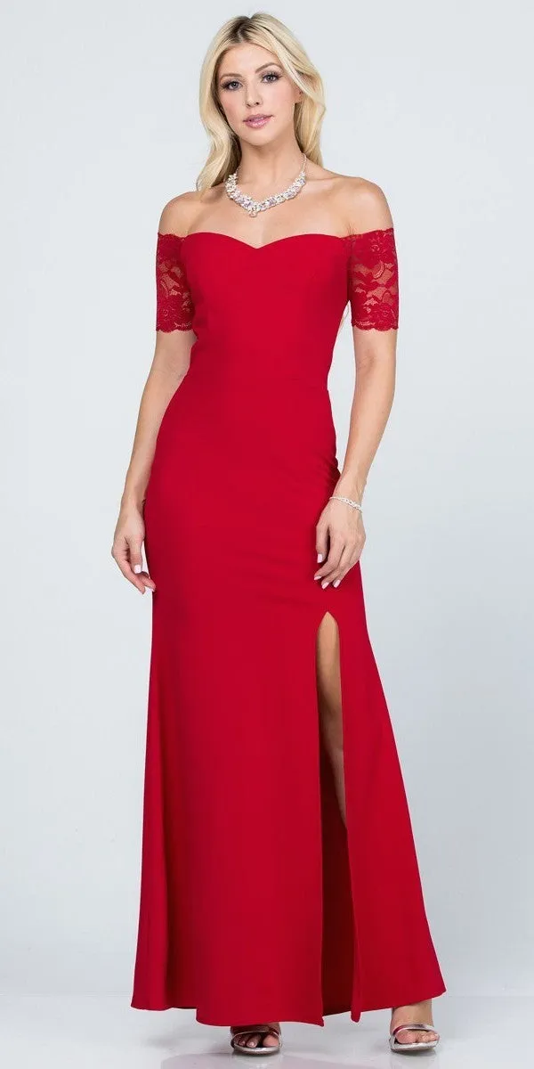 La Scala 25612 Long Mermaid Dress Off Shoulder Lace Sleeve