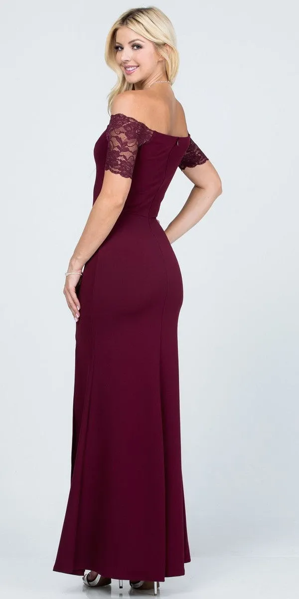 La Scala 25612 Long Mermaid Dress Off Shoulder Lace Sleeve