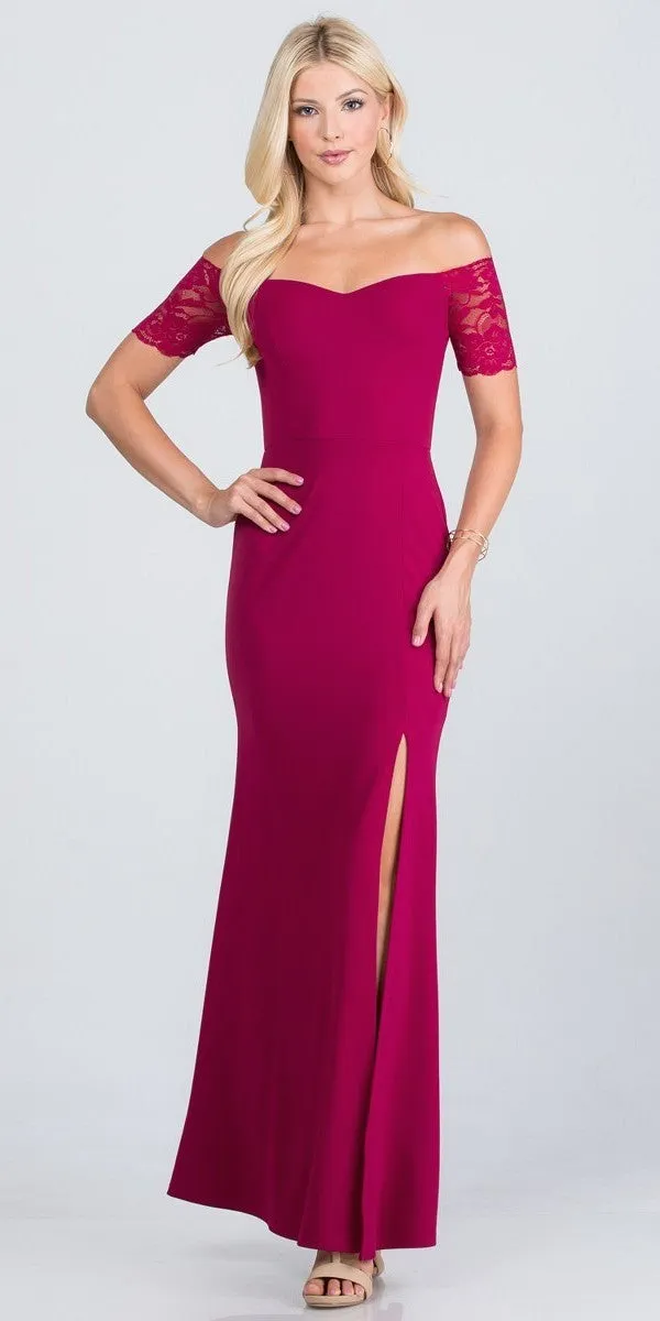 La Scala 25612 Long Mermaid Dress Off Shoulder Lace Sleeve