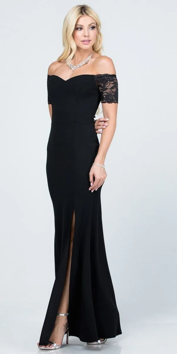 La Scala 25612 Long Mermaid Dress Off Shoulder Lace Sleeve