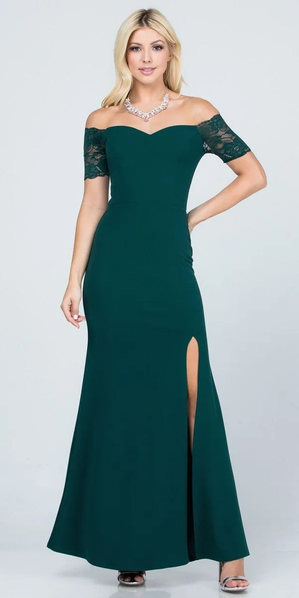 La Scala 25612 Long Mermaid Dress Off Shoulder Lace Sleeve