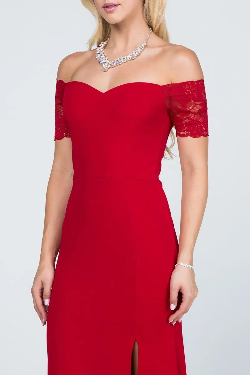La Scala 25612 Long Mermaid Dress Off Shoulder Lace Sleeve