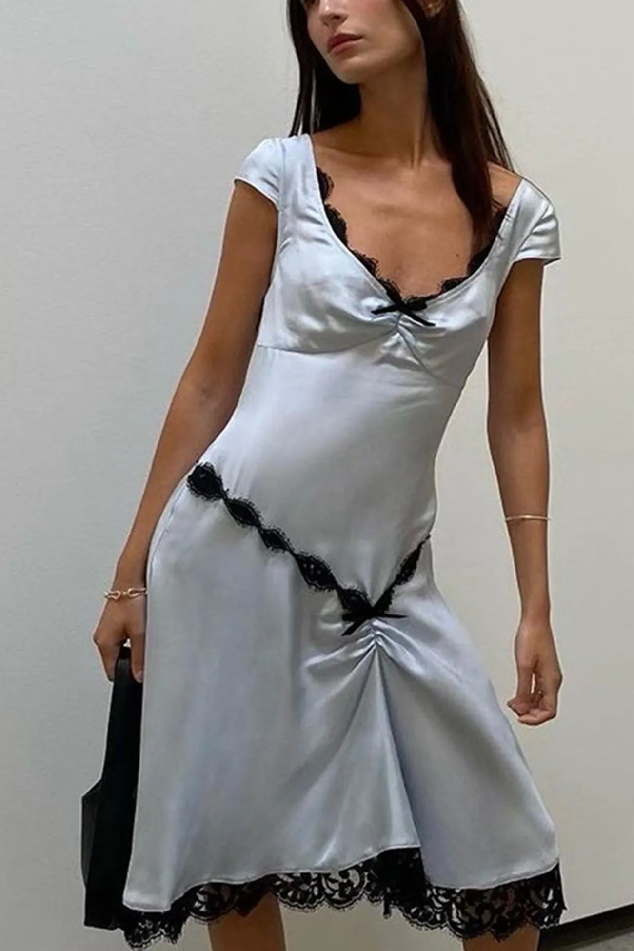 Lace Patchwork Satin Mini Dress