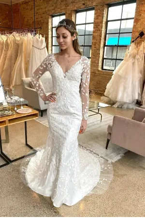 Lace Sheath Wedding Gown with Long Sheer Sleeves