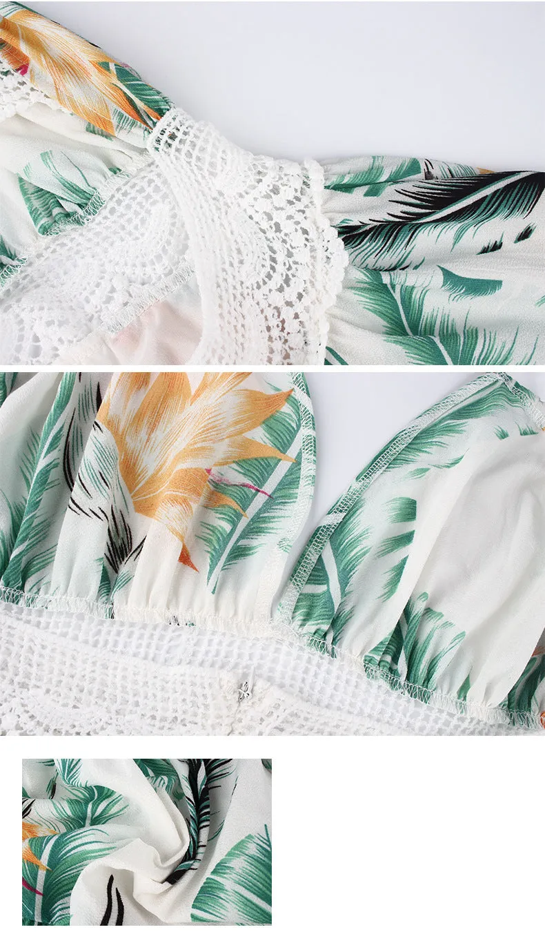 Lace Sling Sexy Beach Dress Seaside Holiday Print Dress