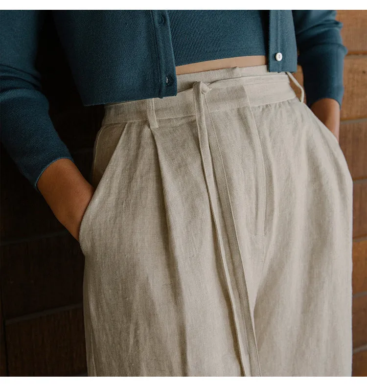 Lace up Cropped Slimming High Waist Work Pants