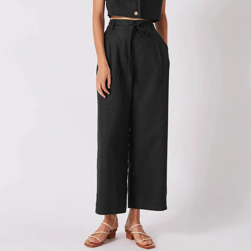 Lace up Cropped Slimming High Waist Work Pants