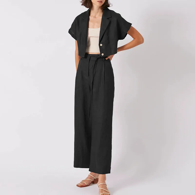 Lace up Cropped Slimming High Waist Work Pants