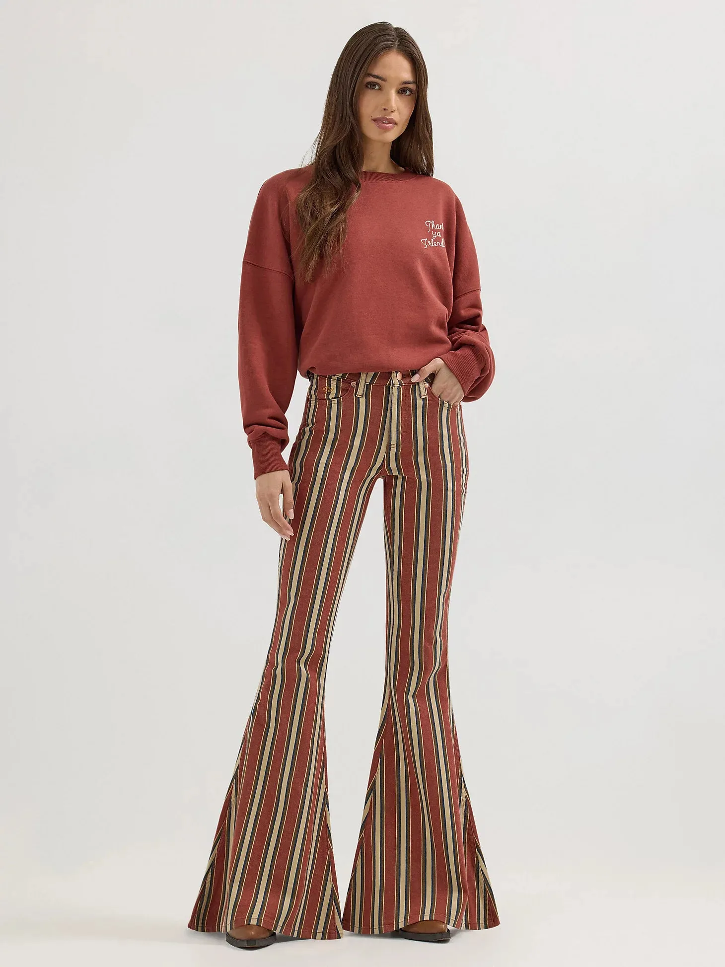 Lainey Wilson Clay Stripe Bell Bottom Jeans
