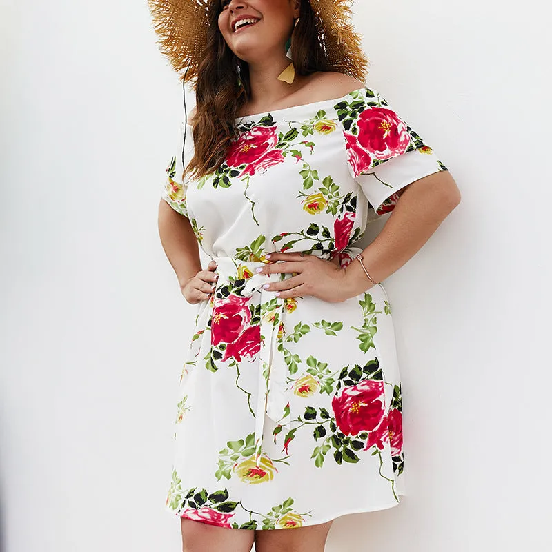 Large Size Fashion Printed Strapless Dress