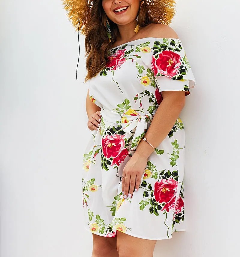 Large Size Fashion Printed Strapless Dress