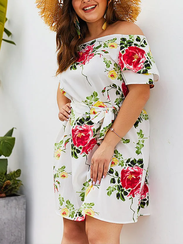 Large Size Fashion Printed Strapless Dress