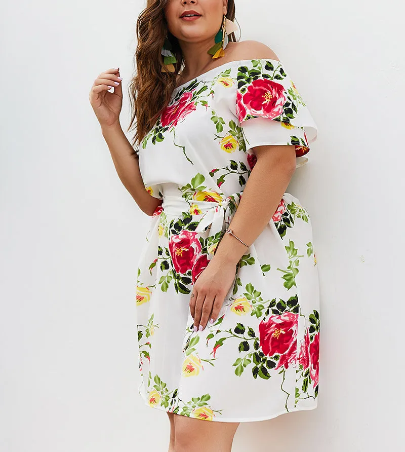 Large Size Fashion Printed Strapless Dress