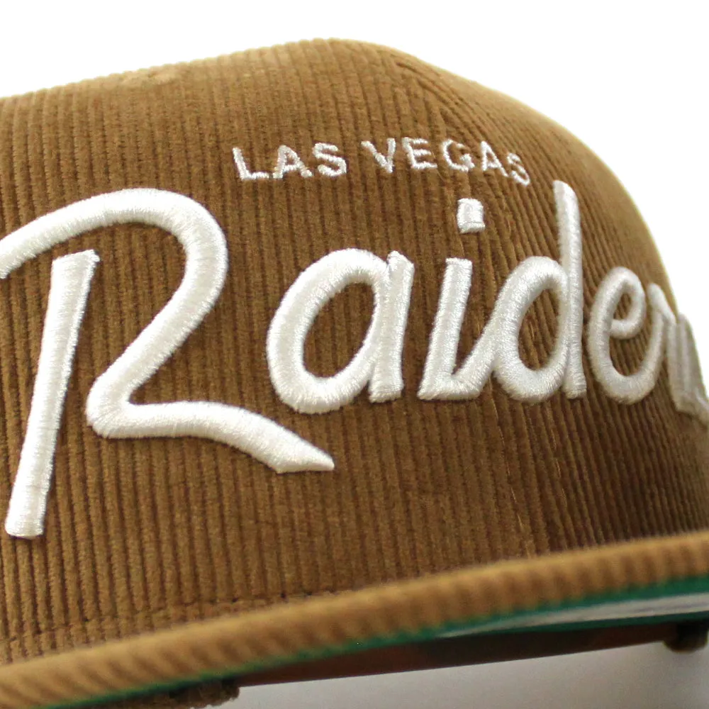 Las Vegas Raiders CORDSCRIPT New Era 9Fifty Snapback Hat (Corduroy Green Under Brim)