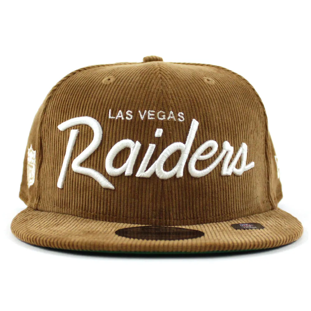 Las Vegas Raiders CORDSCRIPT New Era 9Fifty Snapback Hat (Corduroy Green Under Brim)