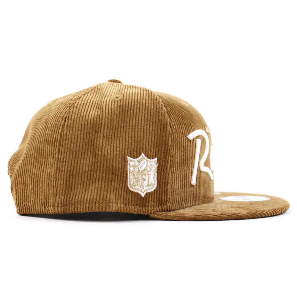 Las Vegas Raiders CORDSCRIPT New Era 9Fifty Snapback Hat (Corduroy Green Under Brim)