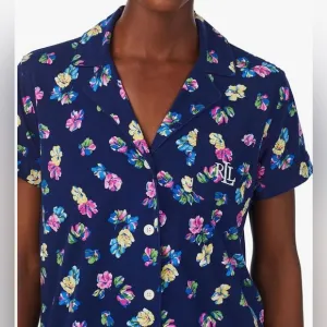 Lauren Ralph Lauren Short Sleeve Notch Collar Capris PJ Set Navy Ground Floral