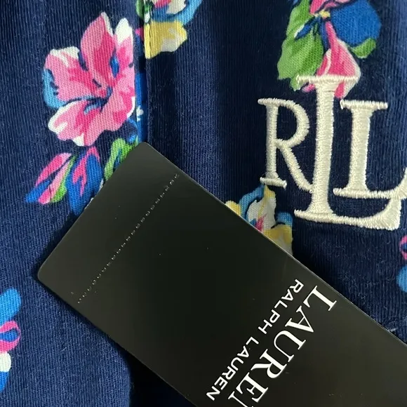 Lauren Ralph Lauren Short Sleeve Notch Collar Capris PJ Set Navy Ground Floral