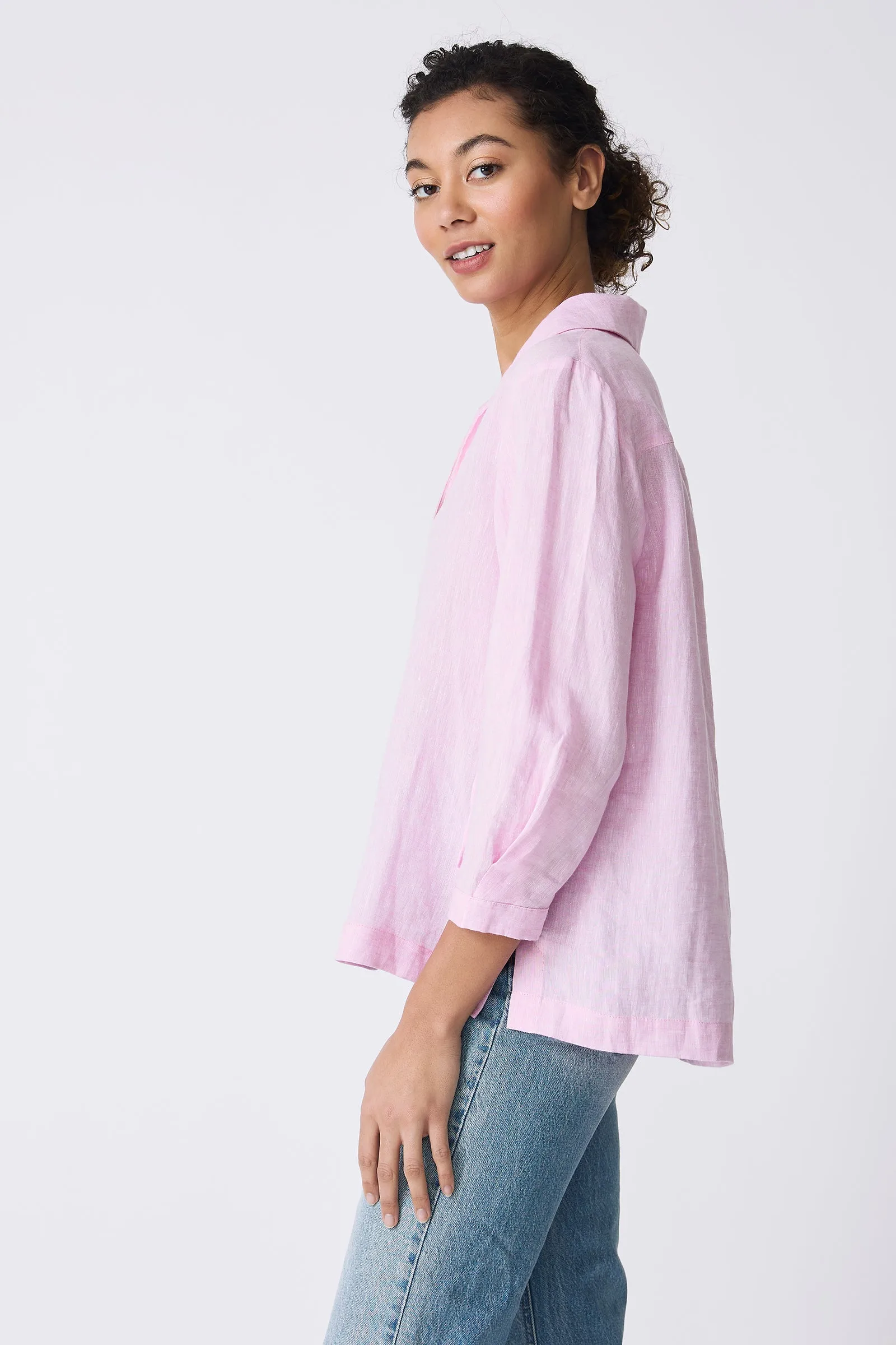 Lea Collared V-Neck Top - Pink