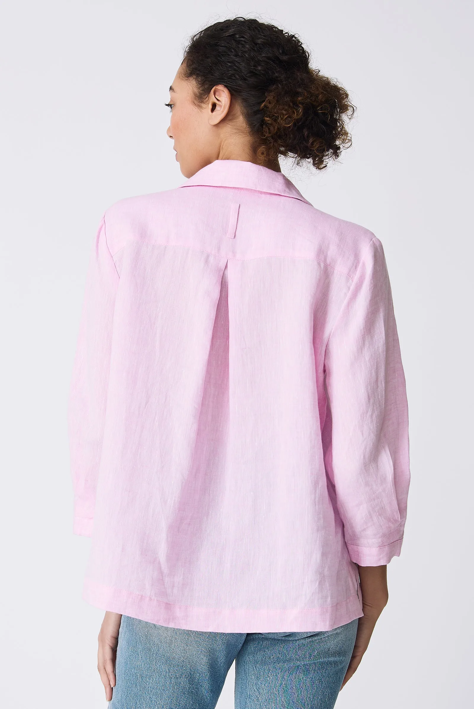 Lea Collared V-Neck Top - Pink