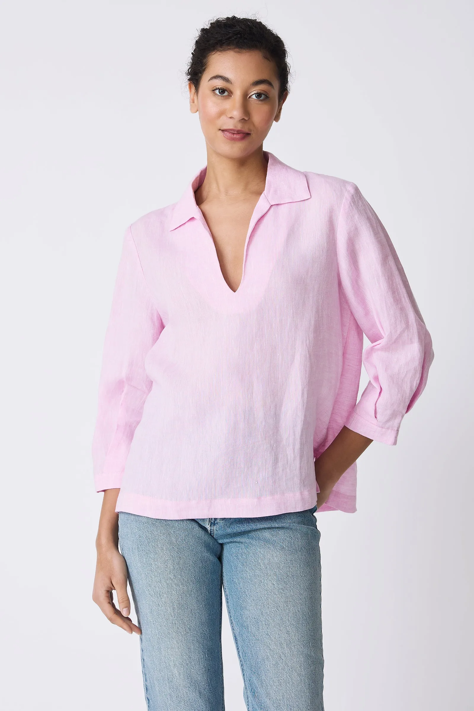 Lea Collared V-Neck Top - Pink