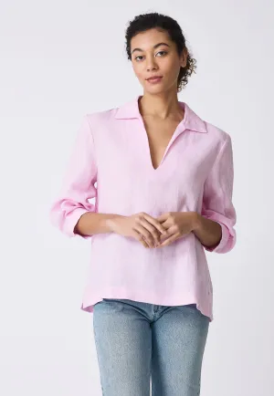 Lea Collared V-Neck Top - Pink